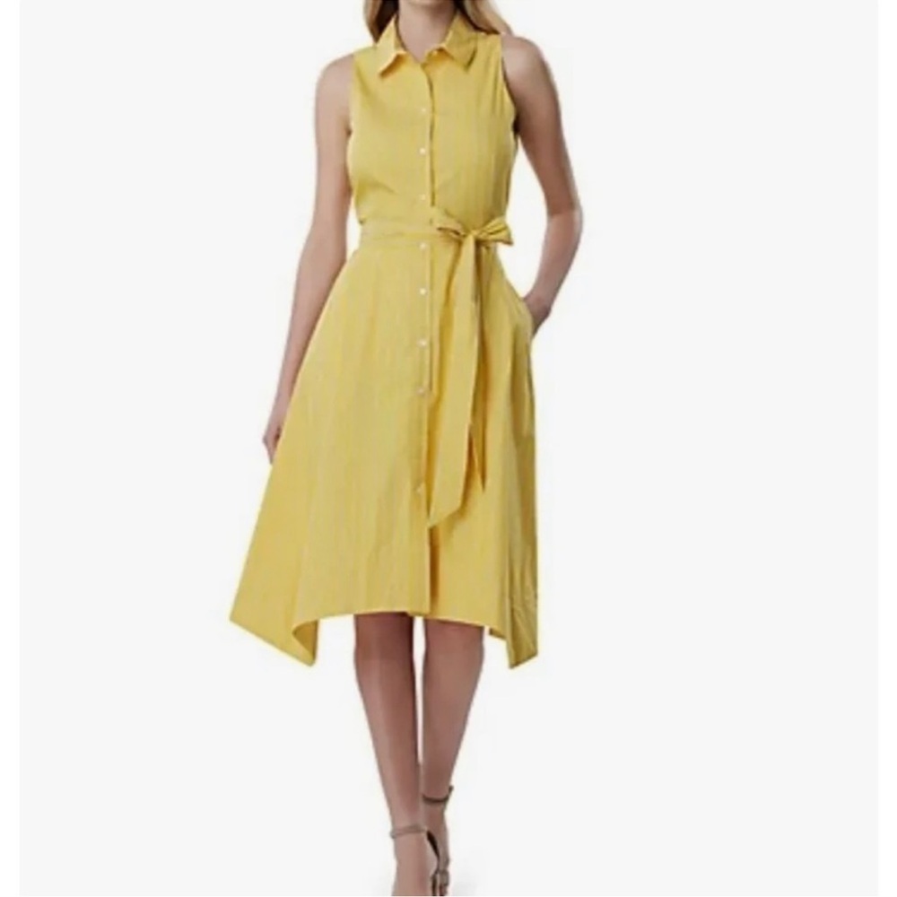 Tahari Yellow Midi Dress with Belt